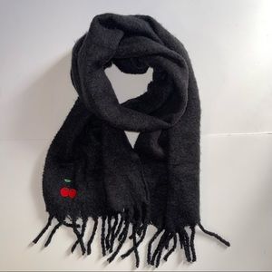 black scarf with cherry 🍒 motive at the with fringes